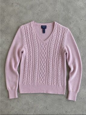 Chaps Classics Pink Cable Knit V-Neck Sweater Woman Large Metallic Preppy